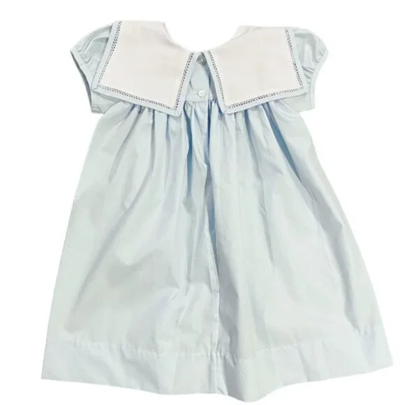 NEW Lulu Bebe 12m Blue Embroidered Collar Dress - Picture 4 of 6